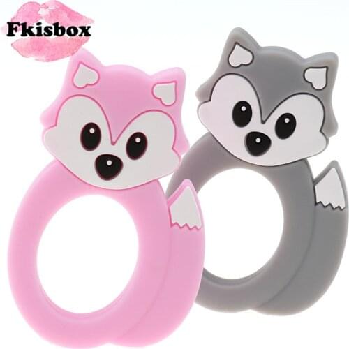 Fkisbox Cute Animal 2pc Silicone Teether Fox Bpa Free Baby Teether Babies Teething Necklace Fitting Infant Pacifier Chain DIY