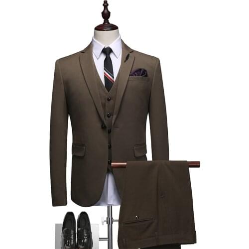 Blazer+Pants+Vest) luxury slim taxido suit Men Suit 3 Piece Set Fashion Boutique Lattice Groom Wedding Dress Mens Tuxedo Men
