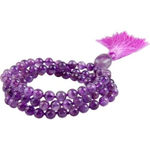 SUNYIK Purple Crystal Wrap Bracelet,Buddhist Meditation Prayer Beads Tassel Necklace