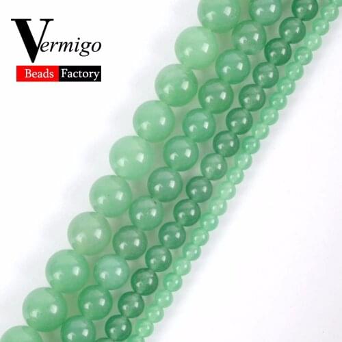 Wholesale Green Aventurine Chalcedony Jades Natural Stone Beads Round Loose Beads For Jewelry Making 4-12mm Diy Bracelet 15"