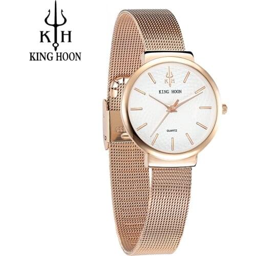 KING HOON Women Fashion Quartz Watch Lady Stainless Steel Watchband High Quality Casual Waterproof Wristwatch Gift for Wife 2019