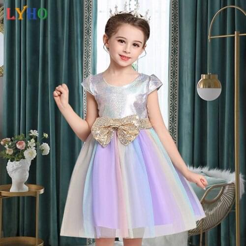 Colorful Net Yarn Dress Girl Princess Dresses Girls Birthday Party Evening Gown Childrens Dresses Vintage Dress Kids Clothes