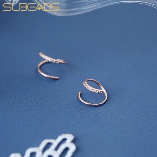 Subeads Double Ring Zircon Insert Earring Ear Loop for Women Bride Simplicity Party Wedding Love Ear Ring Ear Pin Jewelry Gift