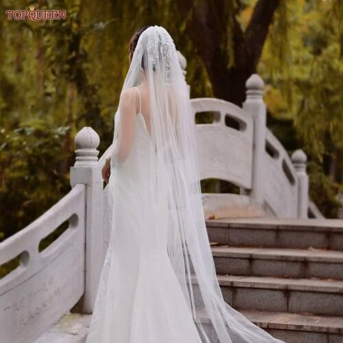 TOPQUEEN V19 Veil Wedding with Sequins Applique Wedding Veil Soft Tulle Bridal Veil with Sequins for Dance Veil Shiny Sparkling