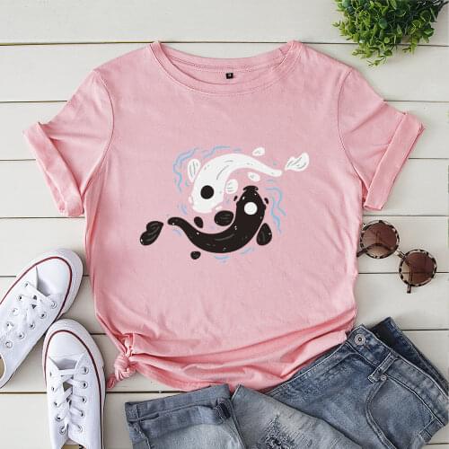 Graphic T Shirts for Women Cotton Short Sleeve Tee Female Shirt Tops Summer Clothes Funny Fishes Streetwear Women Top Tees