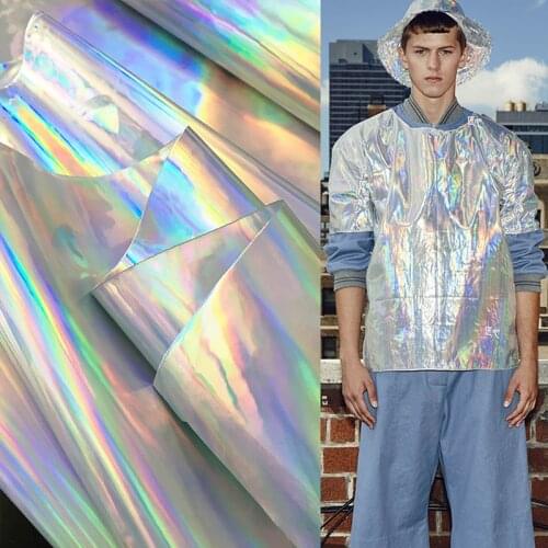 Good Shining Laser Reflective Liquid Film Mirror TPU Leather Fabric Fashion Design Leather Fabric Sewing DIY Bag/Clothing