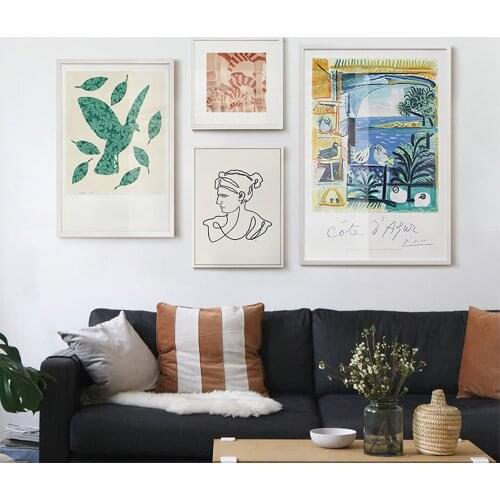 New Nordic Figure Line Living Room Art Abstract Retro Leaf Landscape Poster Canvas Painting Wall Art Picture Home Decoration