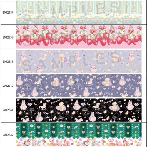 10yds Pastel Goth Lolita Print Rabbit Flowers Printed Grosgrain Ribbon