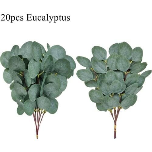LuanQI 1Pc Simulation Green Plants Eucalyptus Leaf Branch Artificial Fake Flower Wedding Shooting Prop Home Garden Decoration