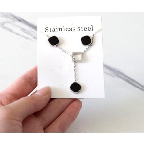 LUXUKISSKIDS Square Black Shell Korean Stainless Steel Gold Necklaces Earrings Sets For Women Party Jewellry Sets parures bijoux