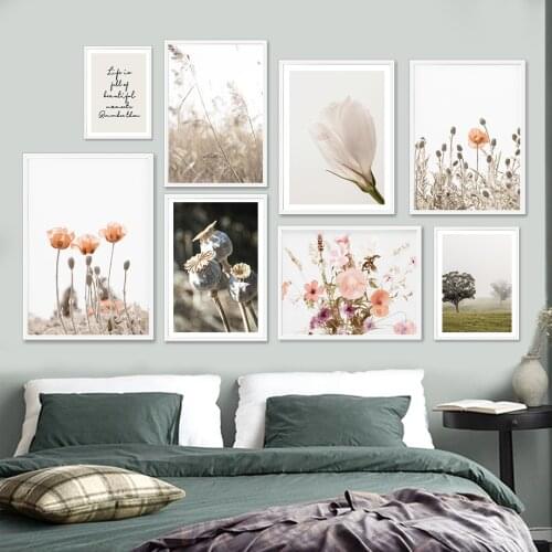 Poppy Eustoma Flower Reed Dead Grass Tree Wall Art Canvas Painting Nordic Posters And Prints Wall Pictures For Living Room Decor