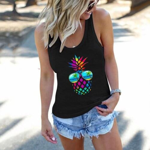 Summer Causl Vest Loose Tank Top for Beach Holiday Harajuku Funny Cartoon Pineapple Print Women Tanks Top Camis Sleeveless