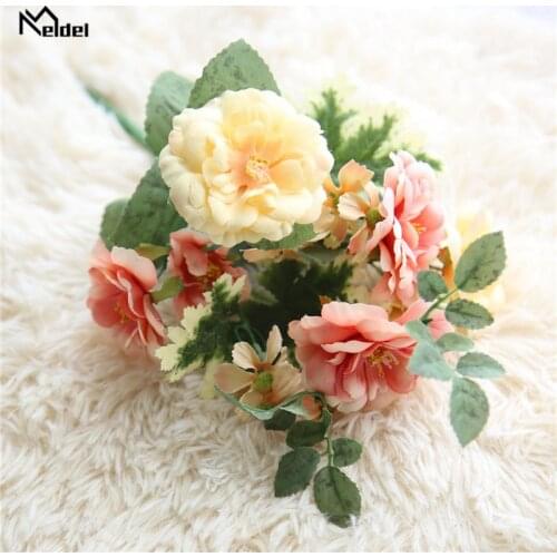 Meldel Wedding Bouquet Bridesmaid Camellia Rose Flower Artificial Silk Sasanqua Flower White Bouquet DIY Home Party Decorations