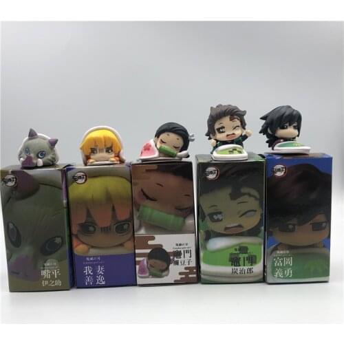 5PCS/Set Demon Slayer Kimetsu no Yaiba Kamado Tanjirou Nezuko Zenitsu Giyuu Inosuke Cute Sleeping Action Figure Model Toy