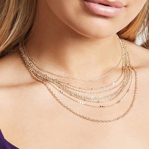 Multi Layer Geometric Choker Necklace For Women Chain Necklace Pendant On Neck Jewelry XL228