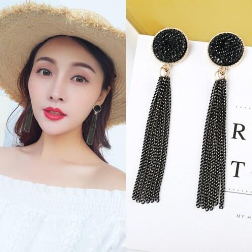 Fashion Handmade Tassel Earrings Black Long Dangles Ear Broncos Silk Fringed Jewellery for Women Accessories Gifts