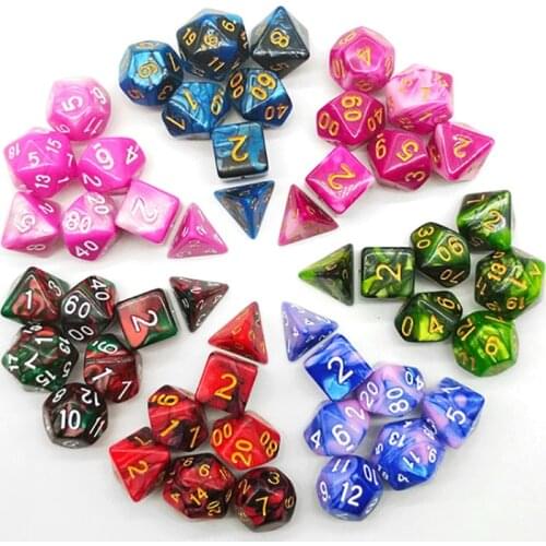 7PCS/SET Two-color Dice 20 Kinds Option Sculpture Digital Dice Set Game Accessories