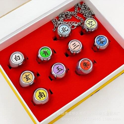10pcs/ set of Anime Ninja Cosplay ring set adjustable metal ring adult children role play props gift