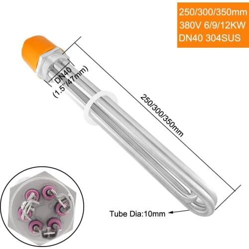 220/380V Heating Element 304SUS Water Heater DN40 1.5" Electric Heating Pipe for Water Boiler Wattage 3KW/4.5KW/6KW/9KW/12KW