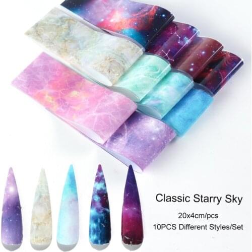 10pcs 20x4cm New Style Star Adhesive Paper Nails Nail Jewelry Starry Sky Stickers Three Color Symphony Stars Set Nail Applique