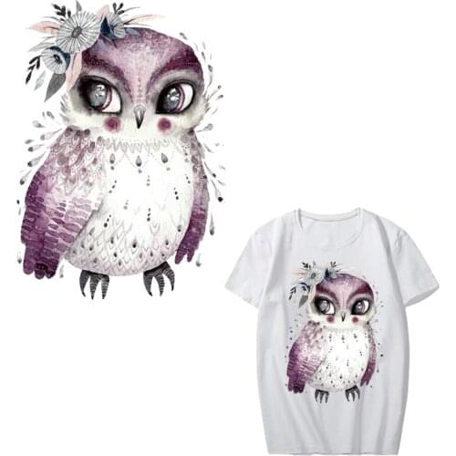 Flower Owl Patch Iron on Transfer Animal Patches for Girl Clothing DIY T-shirt Dresses Appliques Stickers Stripes on Clothes