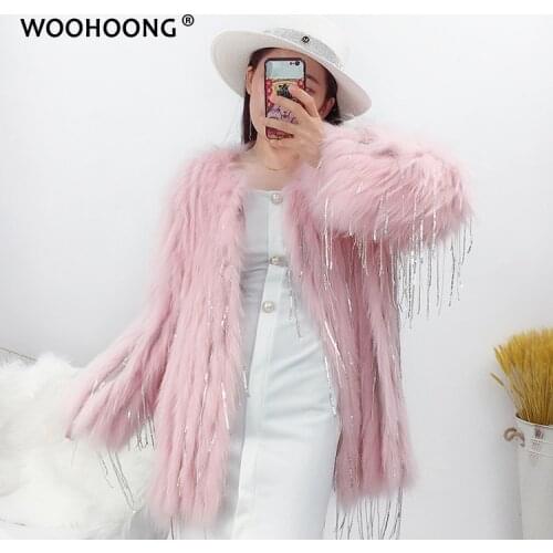 New Winter Jacket Women Real Fur Coat Natural Raccoon Fur Knitted Thick Warm Outerwear Tassel Decoration