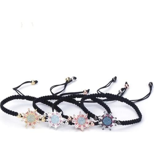 New Style Boho Design Flower Pave Cubic Zirconia Hand-woven Fashion Womens Bracelet for Women Adjustable Bracelet