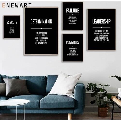 Office Wall Art Decor Motivational Prints Black White Minimalist Poster Success Leadership Quote Inspirational Canvas Painting