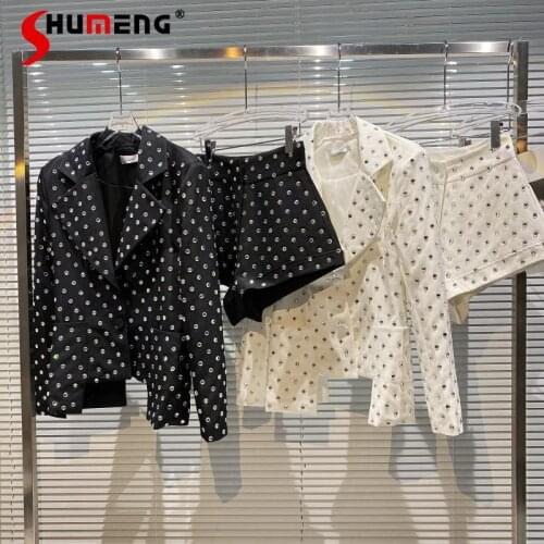 Fall 2021 New Large Particle Rhinestone Full Diamond Blazer Suit Coat Top Diamond Shorts Womens Two-Piece Suit