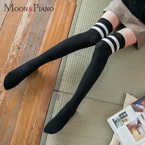 Autumn Winter Women Two Striped Stockings Over Knee Sports For Female Students Girls Warm Thigh High Long Stocking Fashion
