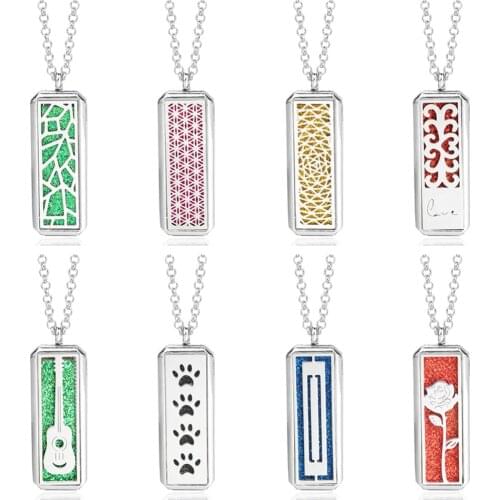 New Aroma Jewelry Flower Square Aromatherapy Necklace Stainless Steel Open Perfume Locket Essential Oils Diffuser Necklace