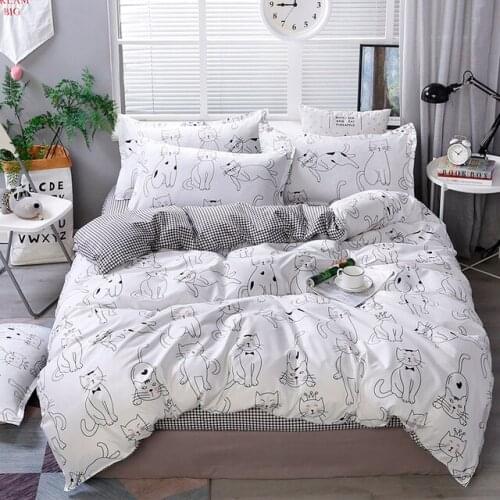 Cartoon Cat Duvet Cover With Sheet Kid Teen Girl Simple Bedding Covers Set King Queen Twin White Home Textile