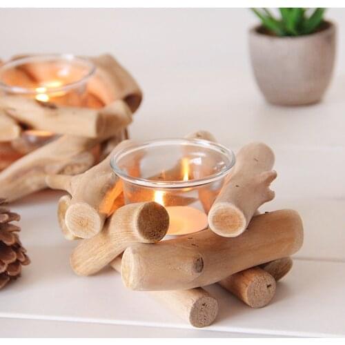 Candle Holders Natural Wooden Candlestick Tealight Decorative Candleholder Ornaments Desktop Decors for Home Office Cafe Shop