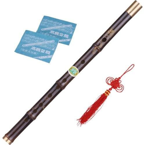 Professional Black Bamboo Dizi Flute Traditional Handmade Chinese Musical Woodwind Instrument Key of C Study Level