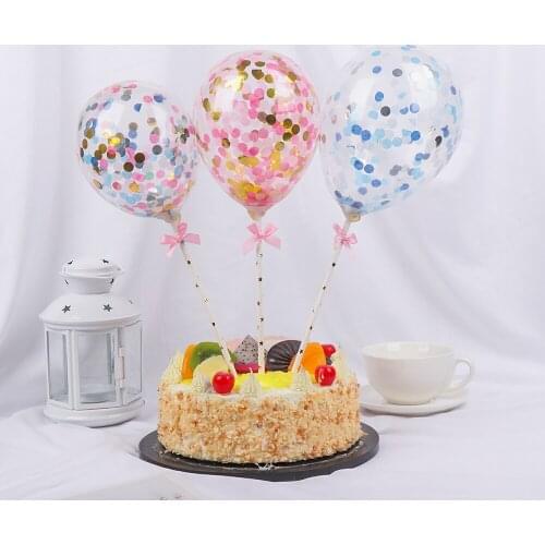 1 Set of 5 inches Confetti Transparent Balloon Cake Topper Decoration With Paper Straw Ribbon Wedding Birthday Baby Shower Party