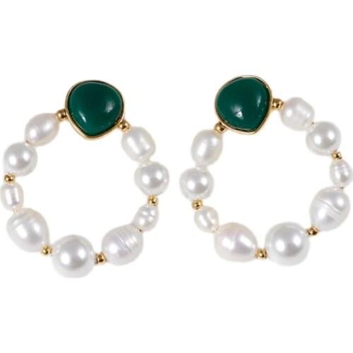 Fashion simple gentle lady wind drop-shaped stone freshwater pearl circle-shaped girl heart earrings earrings for girls