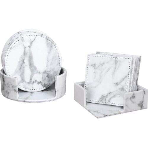 Stylish Marble Coasters Set of 6 Drink Coasters Coffee Tea Mug Protector Pad Kitchen Accs Anti-Slip