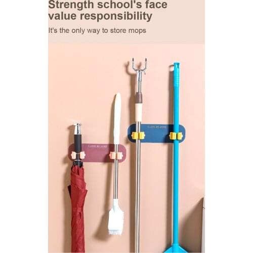 Mop Rack Traceless Mop Clip Broom Card Seat Hook Powerful Traceless No Punch Mop Clip Colorful Double Head Kitchen Accessories