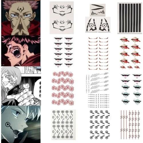 Anime Jujutsu Kaisen Cosplay Yuji Nobara Sukuna Tattoo Stickers Face Hand Waterproof Fake Tattoos Halloween Accessories