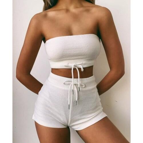 Tobinoone Sweater Two Piece Set Summer Women Off Shoulder Top and High Waist Shorts 2pcs outfits Lady Slim matching Clothes sets