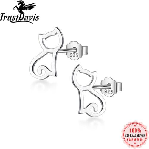 ElfoPlataSi Real 925 Sterling Silver Fashion Cute Animal Cat Stud Earring For Women Wedding Valentines Day Fine Jewelry DS11