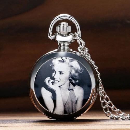 Vintage Jewelry Marilyn Monroe Enamel Fashion Small Size Cute Number Silver Design Beauty Girl Quartz Pocket Watch Gifts for Mom
