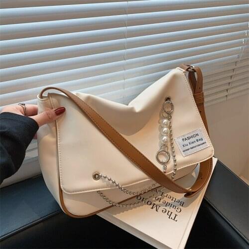 Large Capacity Messenger Bag Pearl Chain Shoulder Bags for Women Simple Handbags Fashion Designer Woman Bag Casual Crossbody Sac