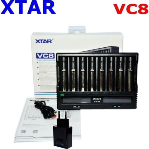 XTAR 18650 Battery Charger VC8=VC4+VC4S QC3.0 Fast Charger Type C Charging LCD Display USB Charger For 21700 20700 18650 Battery