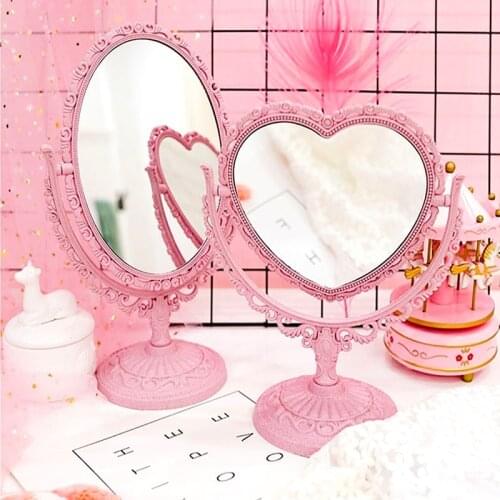 Cartoon Cute Retro Love Table Makeup Mirror Girl Dream Heart Shape Rotating Makeup Mirror DIY Dressing Mirror Cosmetic Mirror