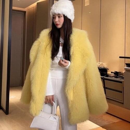 Women 2021 New Autumn Winter Long Faux Fox Fur Jackets Female Warm Imitation Fur Coats Ladies Loose Lapel Solid Outwear M615