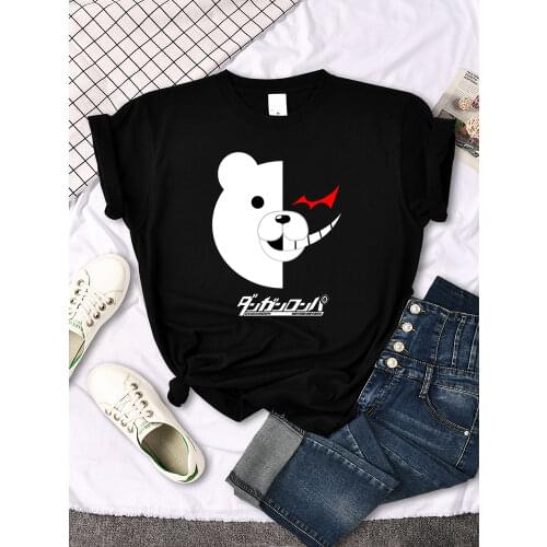 Danganronpa White Black Bear Cartoon Print Womens t-Shirts Fashion Style Tops Plus Size T Shirts Spring Summer Womens Tshirt