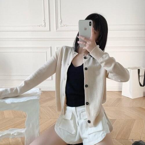 2020 Autumn Womens Sweater Embroidery O-neck Single Breasted Thin Cardigan Knitwear