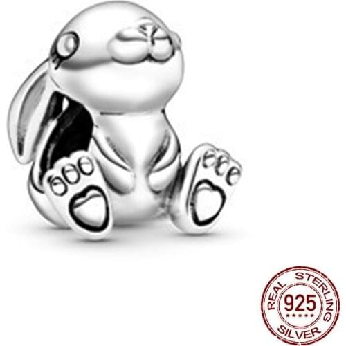 Hot Sale 925 Sterling Silver Cute Bunny Charm Bead Fit Original Pandora Bracelets & Bangles Animal Jewelry Making