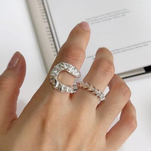 Silvology 925 Sterling Silver U Type Texture Keel Rings for Women Simple Openwork Stylish Rock Hiphop Ring 2021 Hipster Jewelry